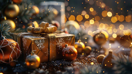 Fototapeta premium gold gift on Christmas. Merry Christmas. Gift.