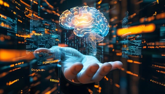 brain with binary code background - Powered by Adobe