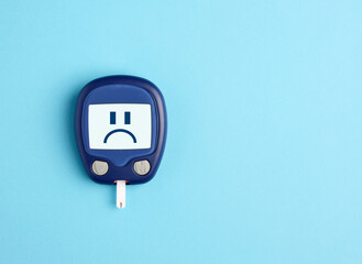 High or low blood sugar. Unhealthy levels of blood sugar. Health care and blood glucose testing.