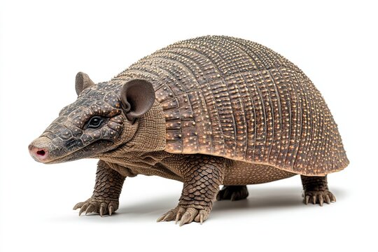 A Brown-banded Armadillo Standing on a White Background