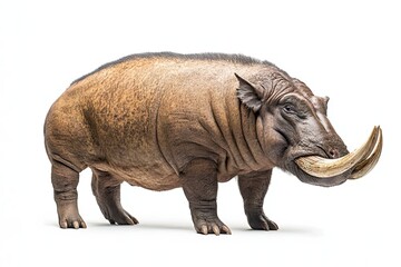 Fototapeta premium A Large Brown Pig with Long Curved Tusks
