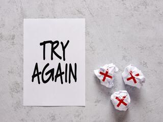 Motivational encouragement message to try again and not to give up.