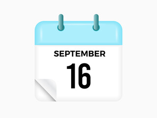 September 16 - calendar and Time planner. Daily Calendar Icon reminder. Vector Illustration.