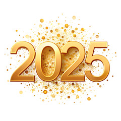 golden 2025 new year text on transparent background