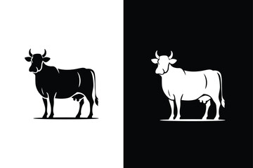 Dairy Cow silhouette icon vector illustration symbol. Cow black silhouette icon