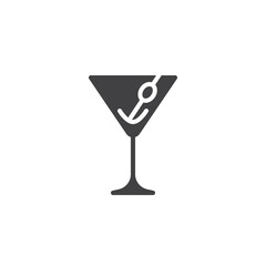 Martini glass with olive vector icon