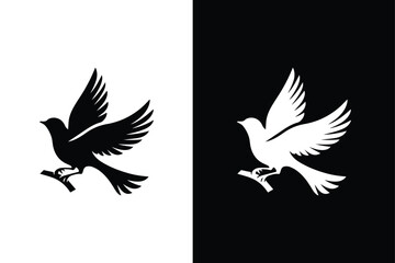Bird silhouette icon vector elements for design. Bird silhouette black white background.