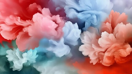 Fototapeta premium Garden With Unusual Light Clouds Floating Among Fantastical Plants And Flowers