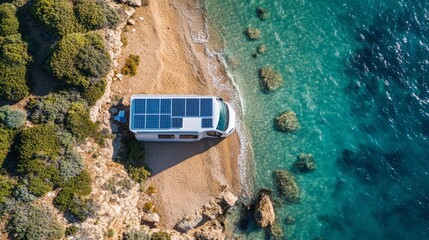 vanlife. cars with solar panels on the roof.