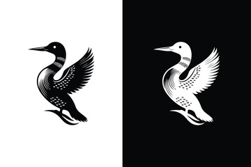 Loon icon silhouette vector art illustration with white black background
