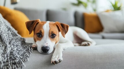 Fototapeta premium puppy lay on sofa, Cat lover cute pet animal portrait