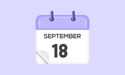 September 18 - calendar and Time planner. Daily Calendar Icon reminder. Vector Illustration.