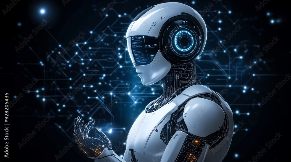 Aufkleber futuristic robot with circuitry background.