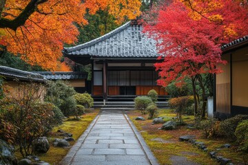 Obraz premium Colorful autumn fall foliage at Japanese Temple