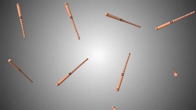 Baseball Bat Falling on a Grey Background. 3D Baseball Bat. 4K