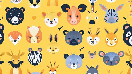 Fototapeta premium Cute Animal Faces Pattern