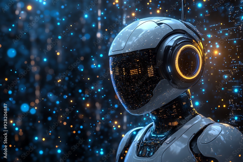 Aufkleber futuristic robot with glowing lights.