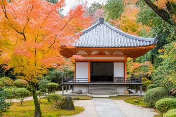 Colorful autumn fall foliage at Japanese Temple
