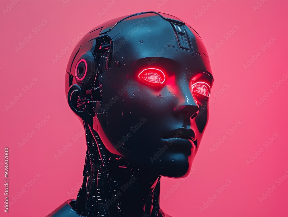 Aufkleber Futuristic Robot with Glowing Red Eyes.