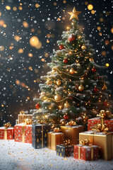 christmas tree and gifts with christmas decoration