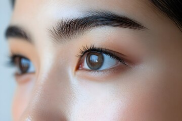 Naklejka premium A close-up photo of the eyes of a beautiful A close-up photo of the eyes of a beautiful Asian female model with clean skin, clear eyes, neat eyebrows, and white skin, taken for use in beauty advertise