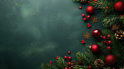 Wallpaper for christmas with green background and christmas decoration