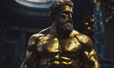 Ancient statue of a Greek god in stone
