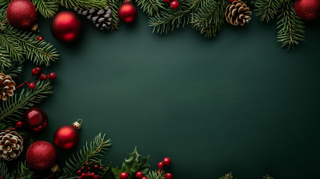 Wallpaper for christmas with green background and christmas decoration