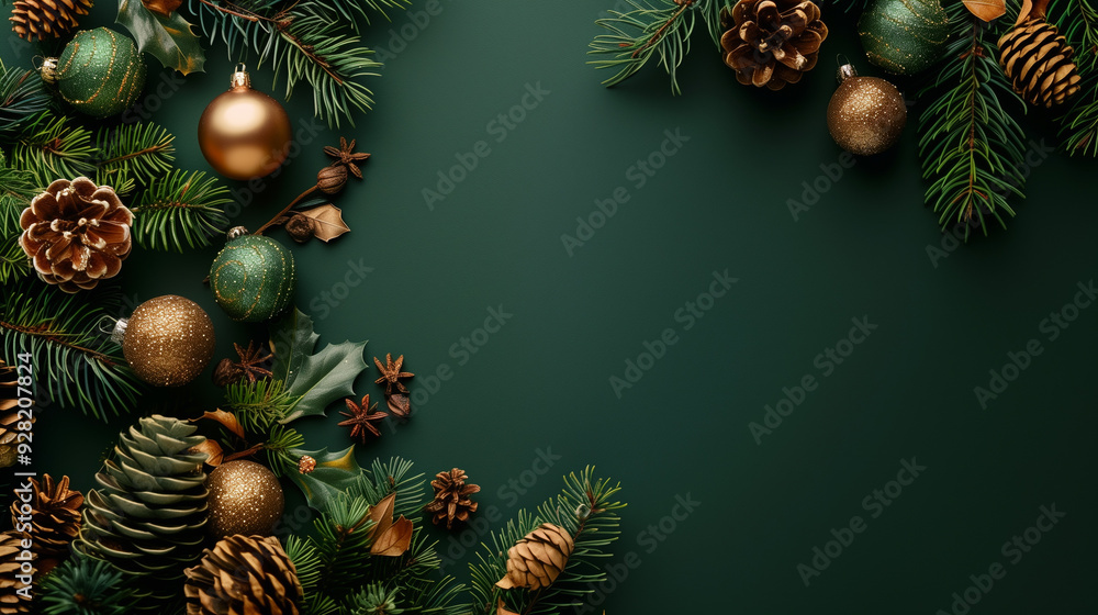 Wall mural wallpaper for christmas with green background and christmas decoration