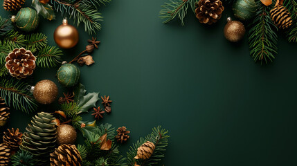 Wallpaper for christmas with green background and christmas decoration
