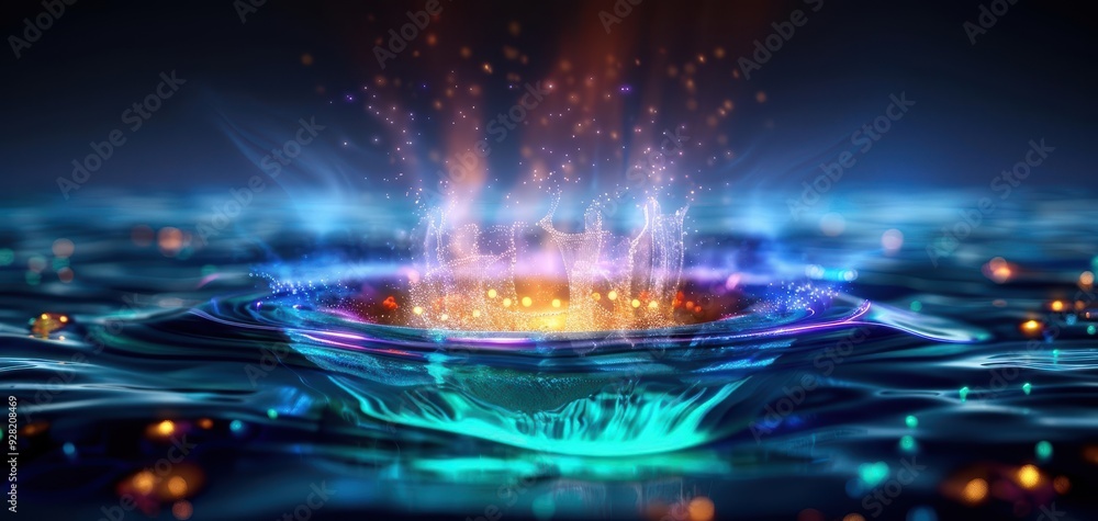 Poster vibrant water splash creating a mesmerizing display of colors and light, showcasing dynamic movement