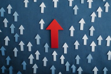 distinct red arrow white arrows crowd