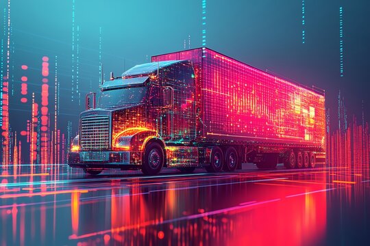 Futuristic Semi-Truck with Digital Lights. - Powered by Adobe