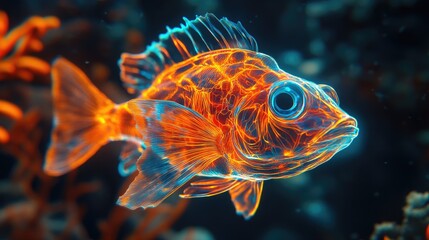 Fototapeta premium 3D photo of a radiant fish with glowing features, enhancing the beauty of the underwater world.