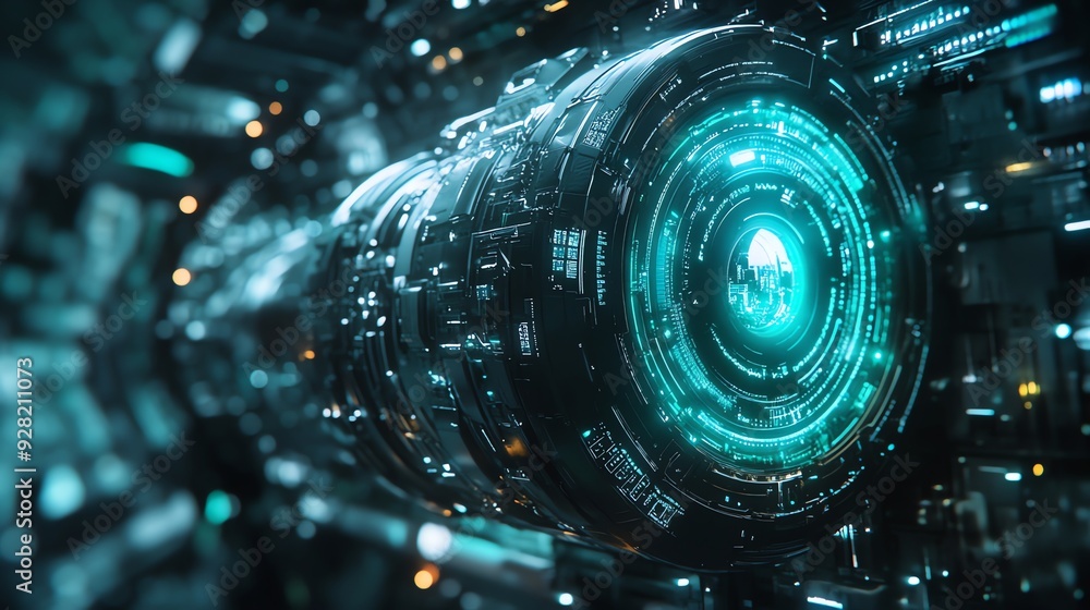 Poster futuristic technology with glowing interface.