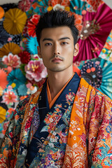 伝統的なローブを着たアジア人男性の鮮やかな肖像画