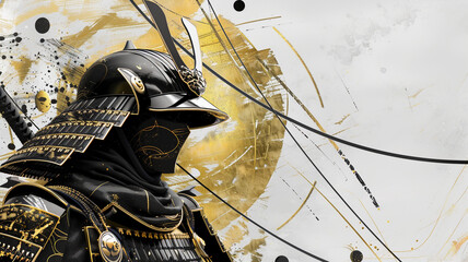 Gorgeous samurai illustrations in black and gold