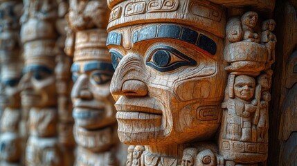 Traditional totem pole standing in modern interior design