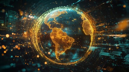 Obraz premium A futuristic digital globe glowing with abstract lines and light.