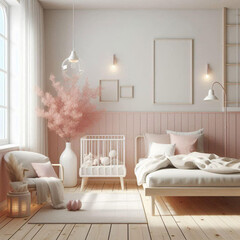 Mockup of living room interior with frame ,sofa, kids concept 