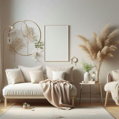 Mockup of living room interior with frame,sofa