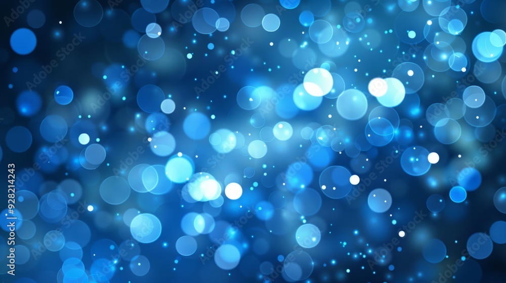 Poster bright abstract glittering blue background with out-of-focus bokeh lights and 3d rendered effects, i