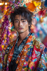 伝統的なローブを着たアジア人男性の鮮やかな肖像画