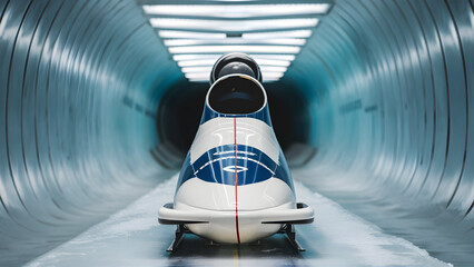 A set of bobsled equipment on an icy track