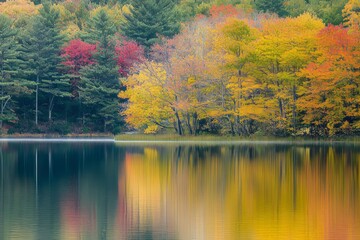 Obraz premium Colorful autumn fall foliage Jericho lake, New England