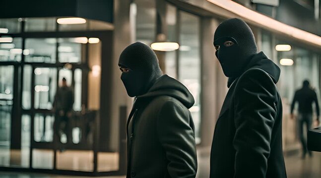 Criminals in Balaclavas Carrying Out Bank Heist