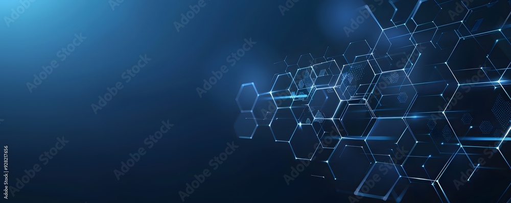 Poster abstract digital network with glowing hexagonal structures