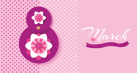 Happy 8 March International Womens DayTemplate art background. Perfect flower design for banner, greeting card, invitation, social media, sale, business, poster Vector illustration.