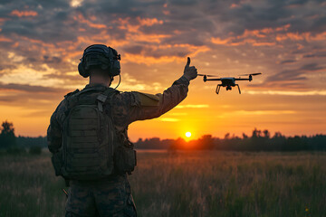 Soldier gives thumbs up to drone in action