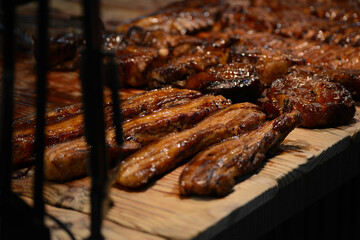 Barbecue grill with meat, Thai Market, Steak, Beef